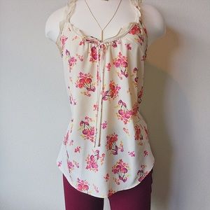 Watercolor cherry ruffle tank top